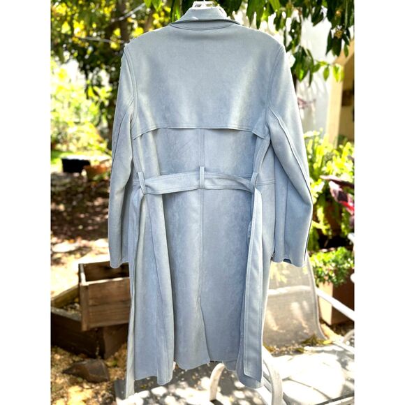 Magaschoni Light Blue Microsuede Open Front Belted Long Duster Coat Size M - Picture 5 of 8